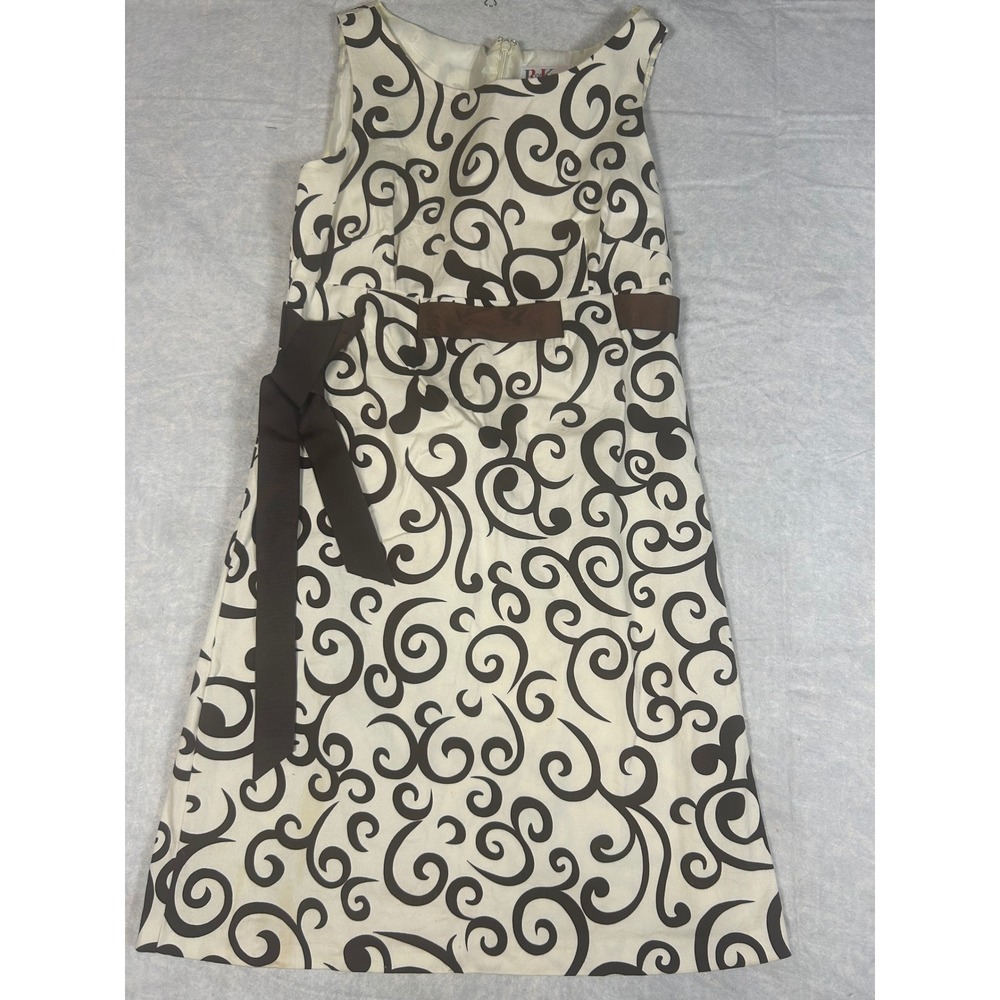 RK‎ Originals Women's Size 10 Sleeveless Dress Brown Swirl Pattern Ribbon Belt